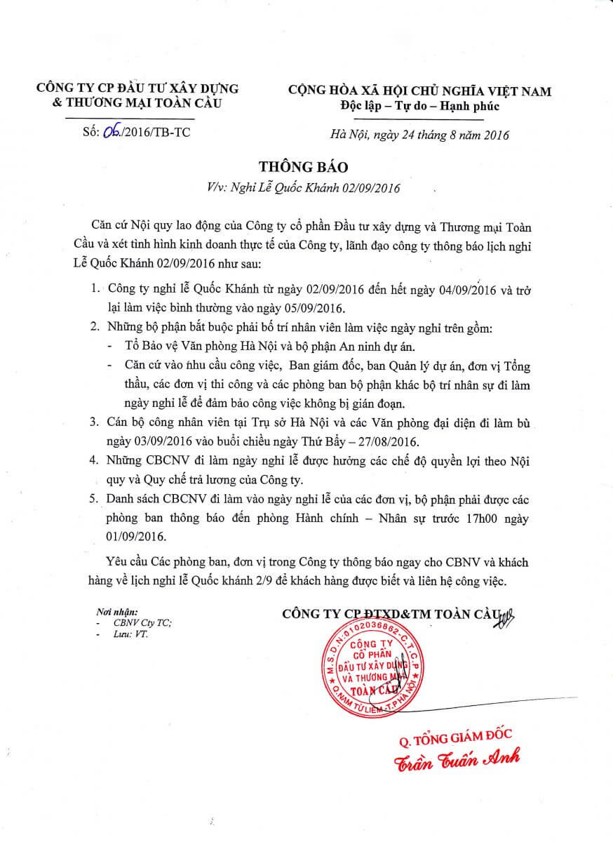 LỊCH NGHỈ LỄ QUỐC KHÁNH