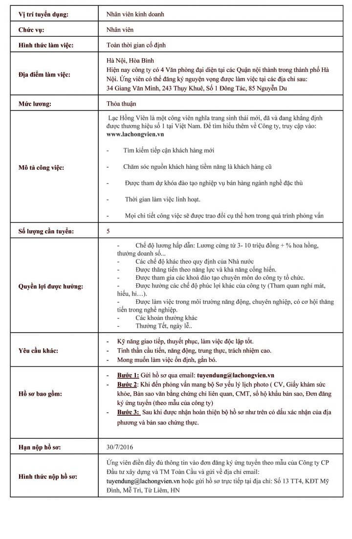lạc hồng viên - tuyển dụng nhân viên kinh doanh